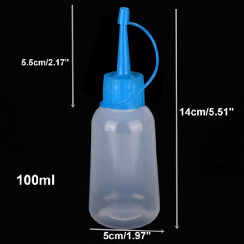Flacon aplicator cu vârf din plastic transparent de 100 ml. Flacon de stoarcere din plastic cu capac