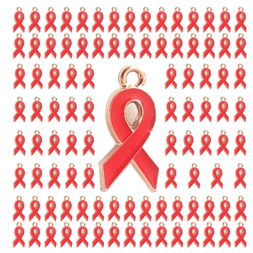 100 ks Srdíčkový přívěsek s mašličkou pro DIY šperky Odolný přívěsek s mašličkou na podporu povědomí Šperkařské komponenty Mašličkový přívěsek v mixu barev