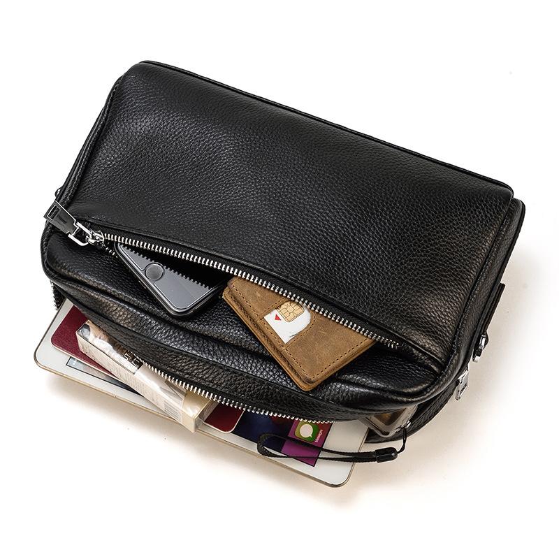 Leather Shoulder Bag, Men'S And Women'S Small Messenger Bag, Black Clutch Wallet, Multi-Functional Storage Bag