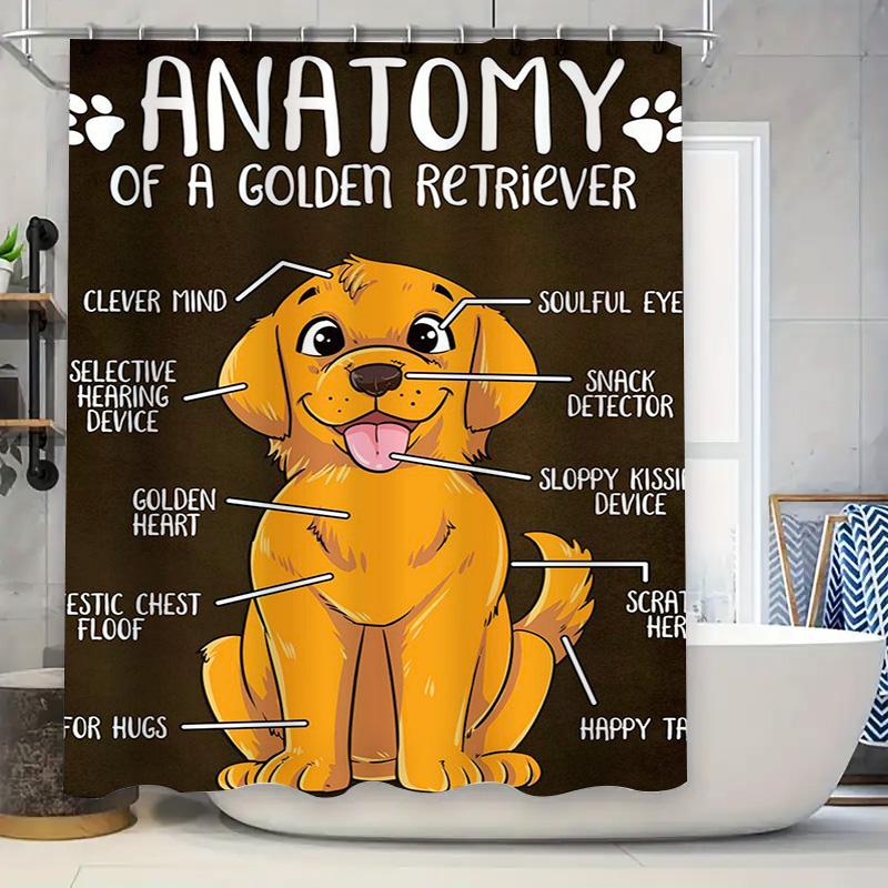 Golden Retriever Dog Anatomy Shower Curtain for Pet Lovers Cute Cartoon Home Decor Bath Mat Printing Gift 90x180cm