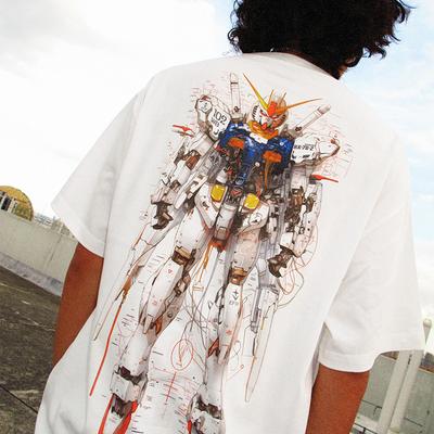 Japonské anime Gundam tričko Mechanický anatomický diagram Těžká čistá bavlna Volné Pánské a dámské Streetwear