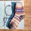 Women's Warm Thick Knit Retro Pattern Socks – Mid Calf Cozy Cotton Socks for Winter