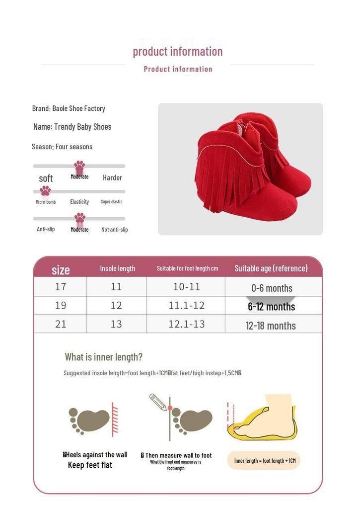 2023 Winter Tassel Toddler Shoes with Side Zipper and Soft Sole for Pre-Walking Baby Girls