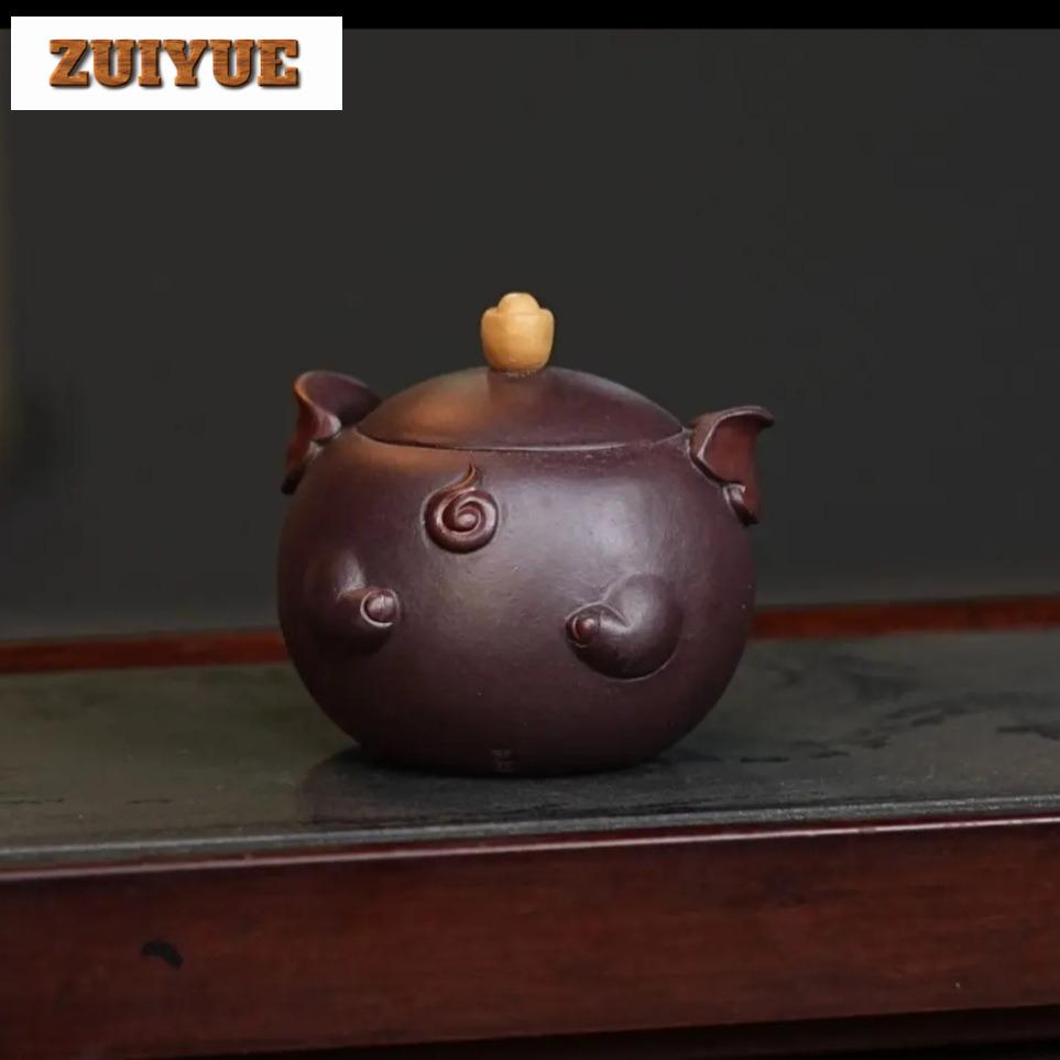 180ml Exquisite Yixing Purple Clay Teapots Handmade Ingot Pig Pot Raw Ore Purple Mud Kettle With Filter Chinese Zisha Tea Set