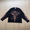 Mens Long Sleeve T-Shirt Cross Print Streetwear Loose Fit Dark Aesthetic Casual Top
