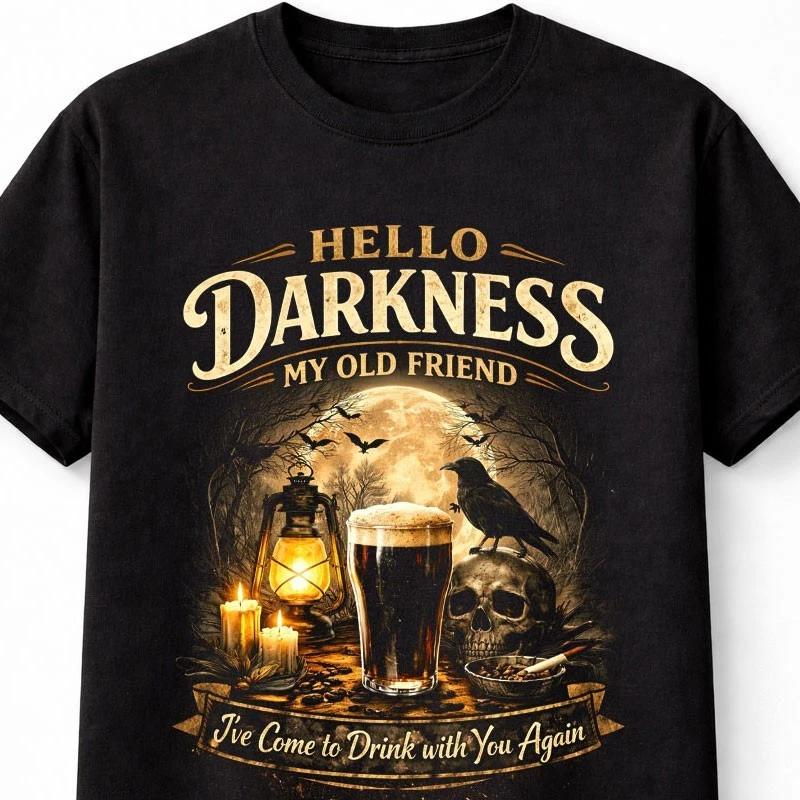 Hello Darkness Raven Beer Skull Horror Graphic Unisex TShirt S