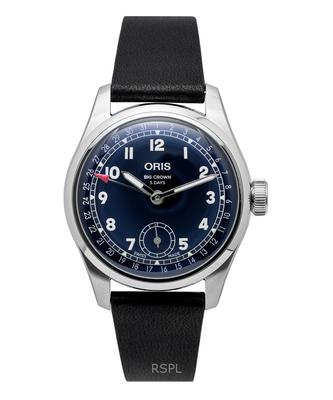Stor krona Pekande datum Kaliber 403 Läderarmband Blå urtavla Automatisk 01-403-7776-4065-07-5-19-11 Herrklocka
