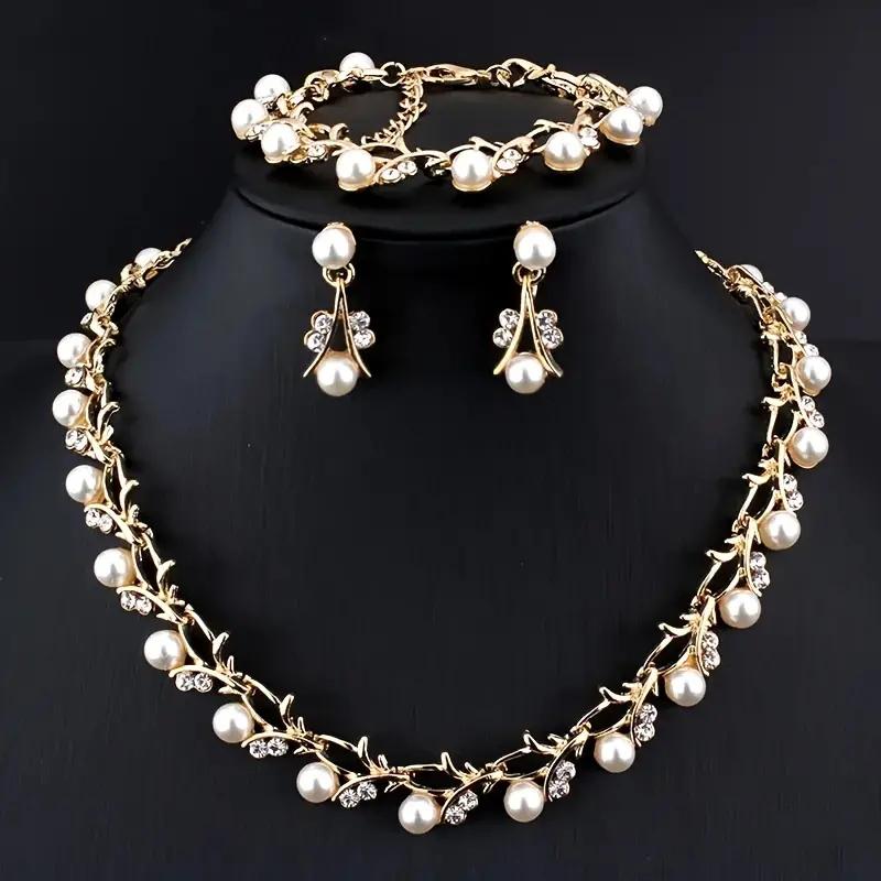 4 Pcs/set Fashion Retro Women's Zircon Set Rhinestone Artificial Zircon Wedding Party Bride Wedding Necklace Bracelet Earrings