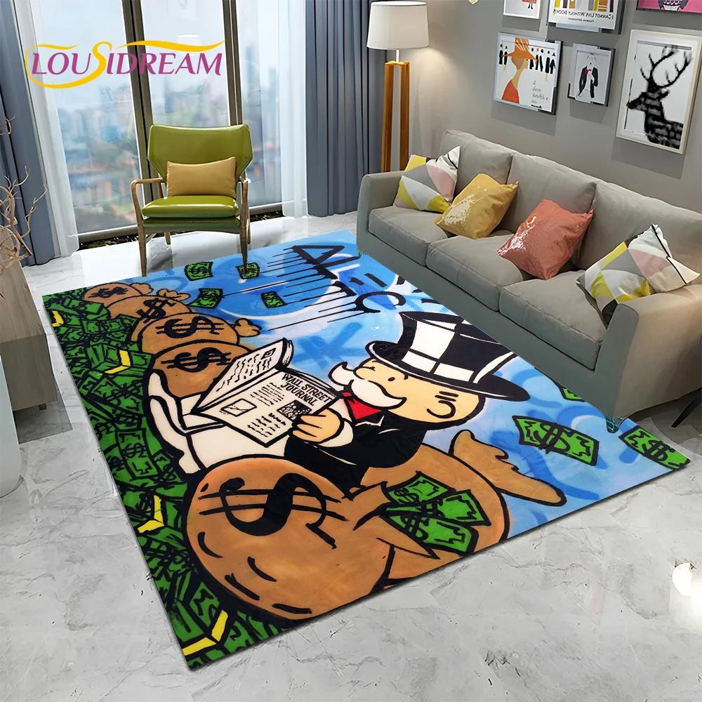 Retro Games Dollar Monopoly Cartoon Carpet Rug for Home Living Room Bedroom Sofa Doormat Decor,kids Area Rug Non-slip Floor Mat