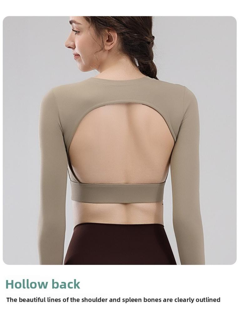New nude feeling fitness with chest pad, running yoga backless top, integrated long-sleeved tight women's sports fitness clothes