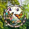 Acrylic Colorful Butterflies and Flowers Suncatcher, Stained Glass Style Window Hanging Ornament for Nature and Garden Lovers