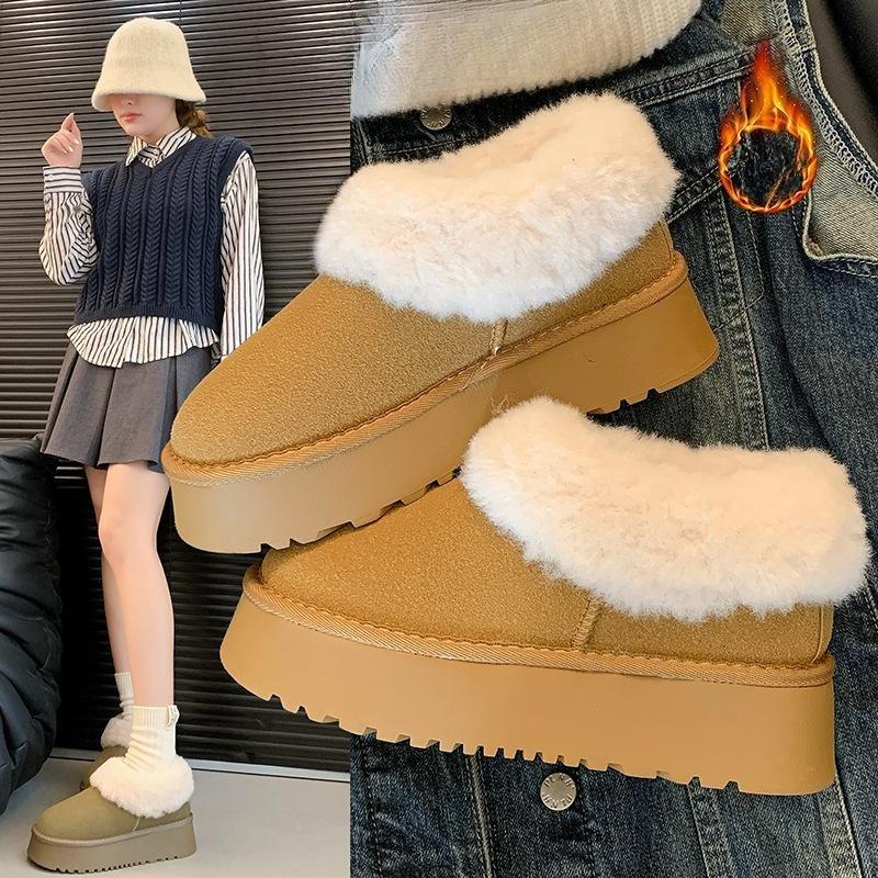 Women's Fur Mouth Large Size Thick Sole Winter Warm Fur Snow Boots Padded Lined Ankle Boots Anti-slip Hiking Sports Cotton Boots