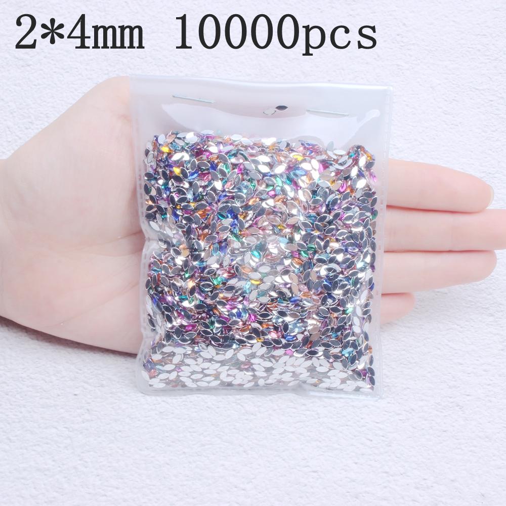 New Style Acrylic Flat Back Rhinestones for Shoes 2x4mm 10000pcs Marquise Dress Jewelry Nails Art Charms