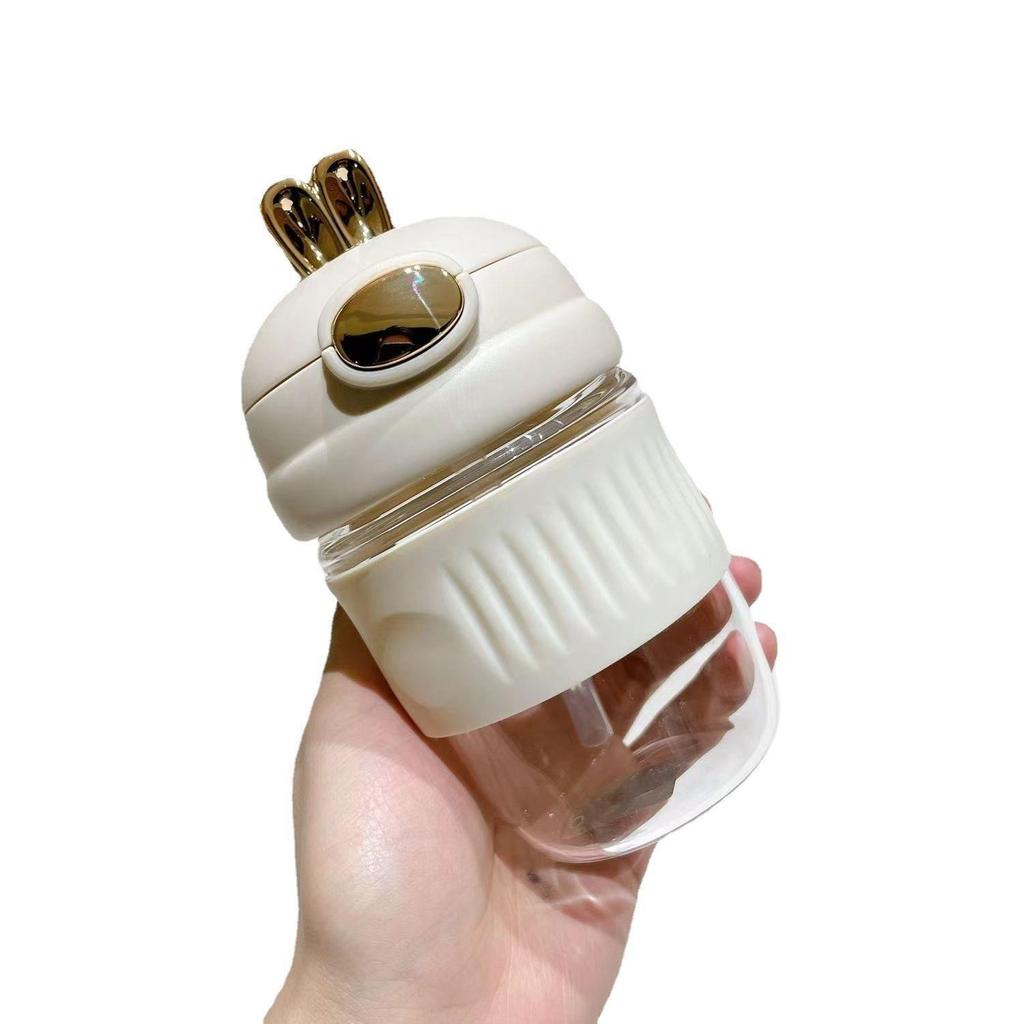 High-Value Cute Cute Rabbit Straw Glass Male And Female Students Couple Portable Cup Coffee Drink Gift Water Cup