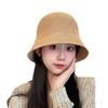 Women's woven hollow straw hat, Japanese-style plain bucket hat, summer outdoor beach vacation sunshade and sun protection hat