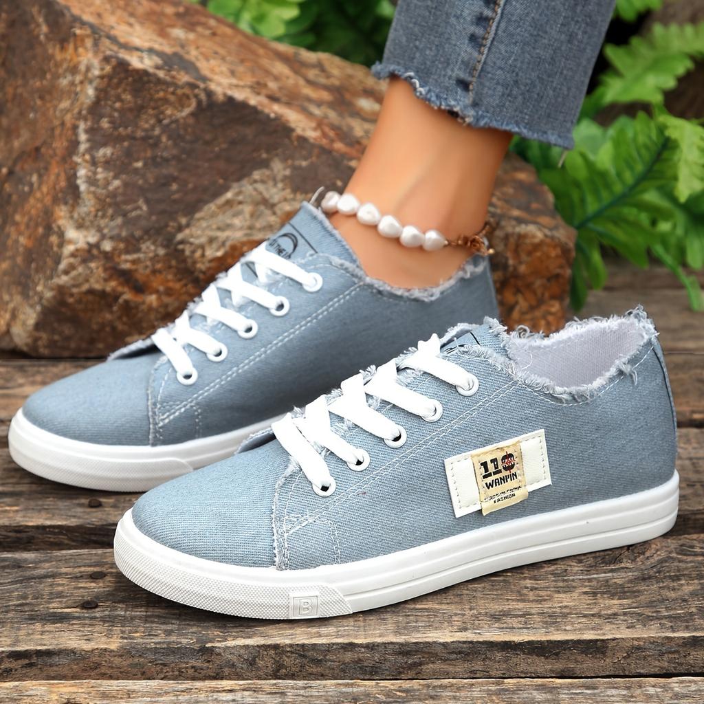 Women's Solid Color Canvas Shoes, Casual Lace Up Outdoor Shoes, Lightweight Low Top Sneakers