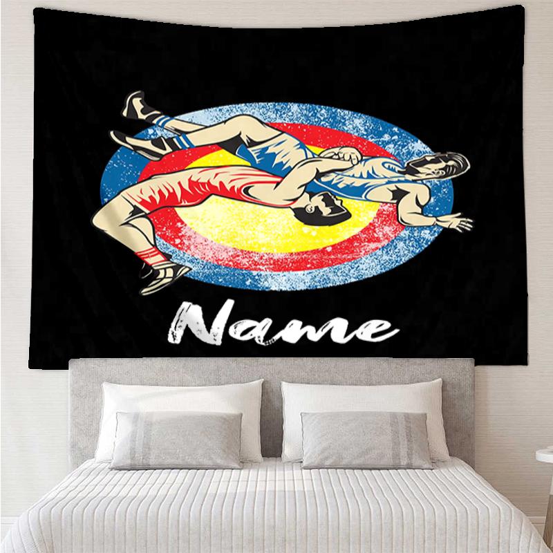 Custom Name wrestling Print Tapestry, Backdrop, Easy Setup, Ideal for Bedroom, Office & Living Room, with Aesthetic Wall Hanging Decor.