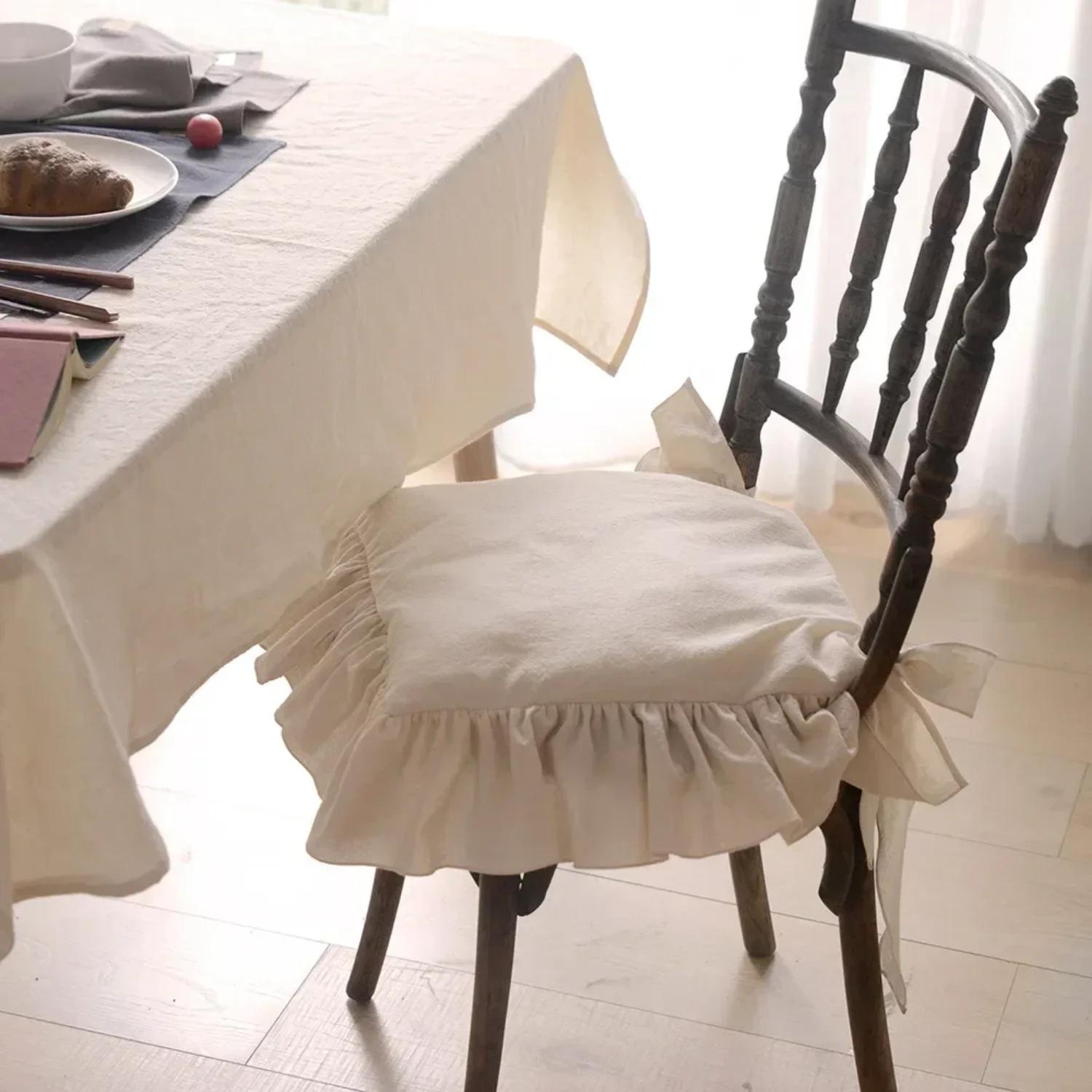 

Подушка для стула во французском стиле из 100% хлопка, съемная и моющаяся, с кружевным ремешком, художественная и креативная подушка для сиденья, домашний декор 40x40cm покинуть белый