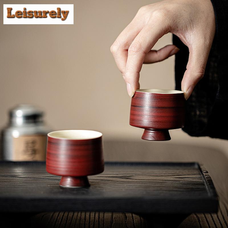 60ml Japanische Fenyin Yin Weißdorn Rote Teetasse Kreative Jade Stehende Tasse Hoher Fuß Keramik Meistertasse Verkostungs-Teeschale Trinkgeschirr
