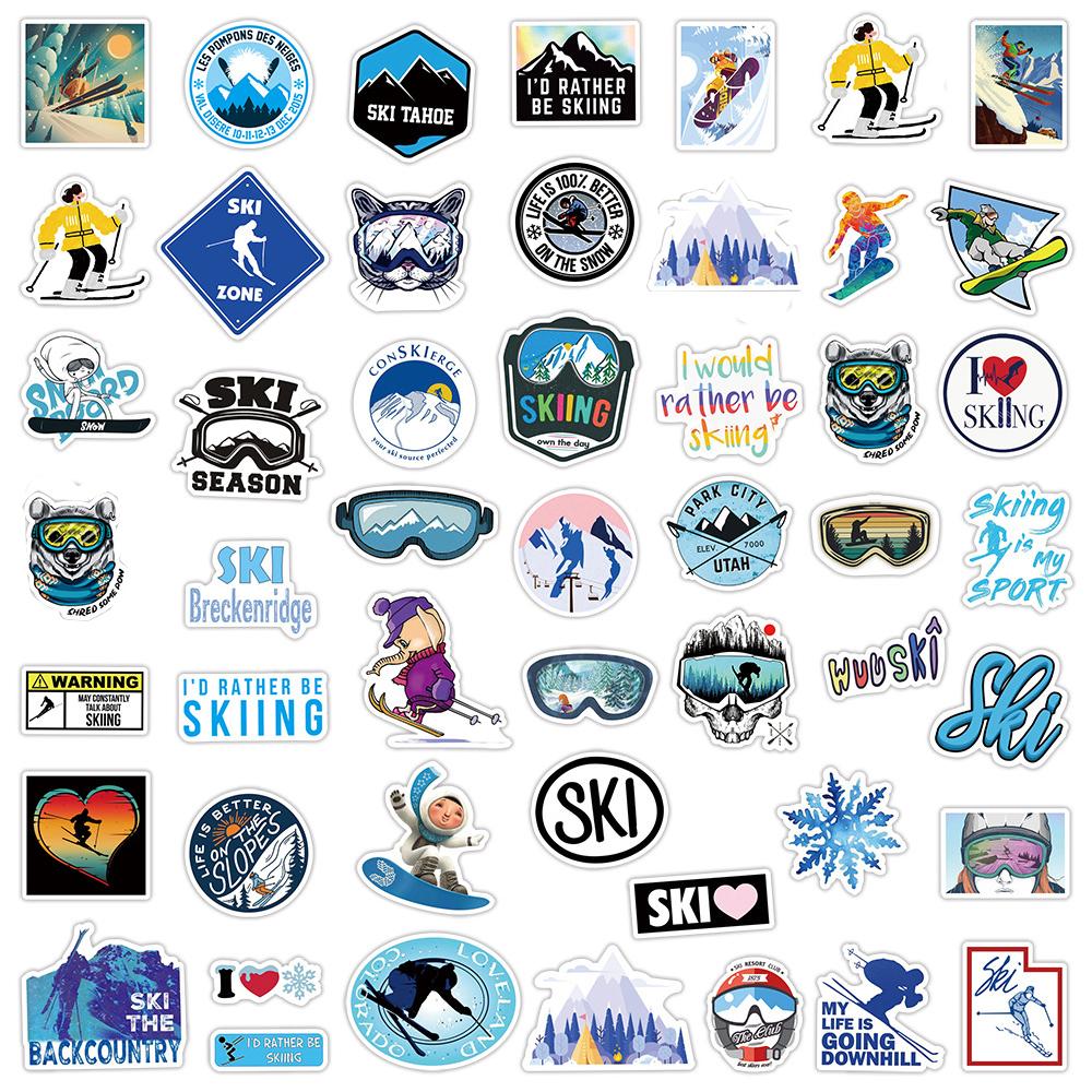 10/30/50pcs Cool Winter Ski Cartoon Stickers Outdoor Sports Decals DIY Luggage Scrapbook Snowboard Adventure Graffiti Sticker