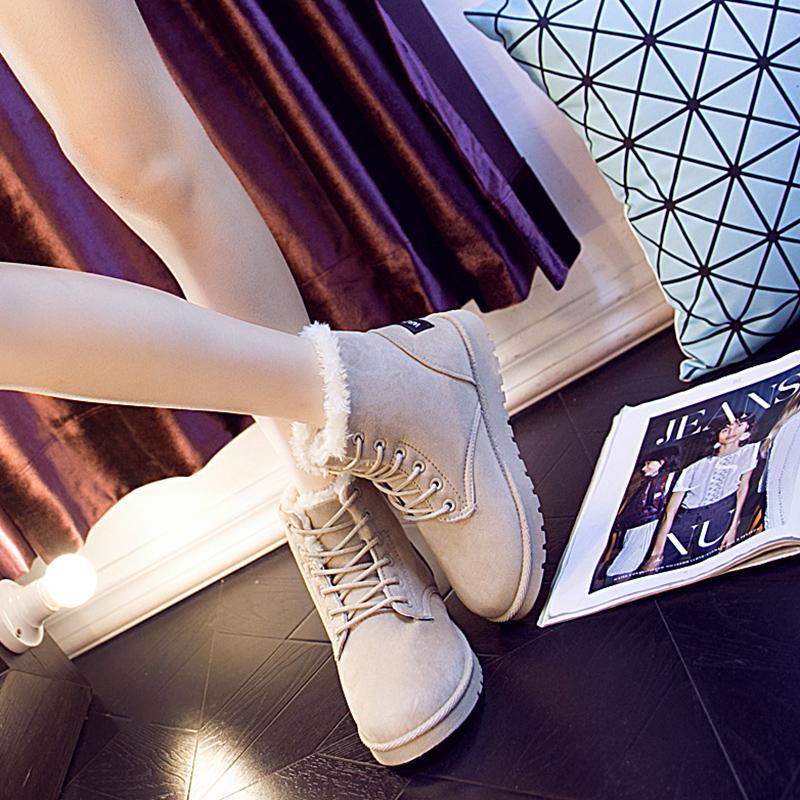 Women's Winter Snow Boots Warm Lace Up Women's Cotton Boots Fur Suede Ankle Boots Non-slip Comfortable High Top Boot Botas Mujer