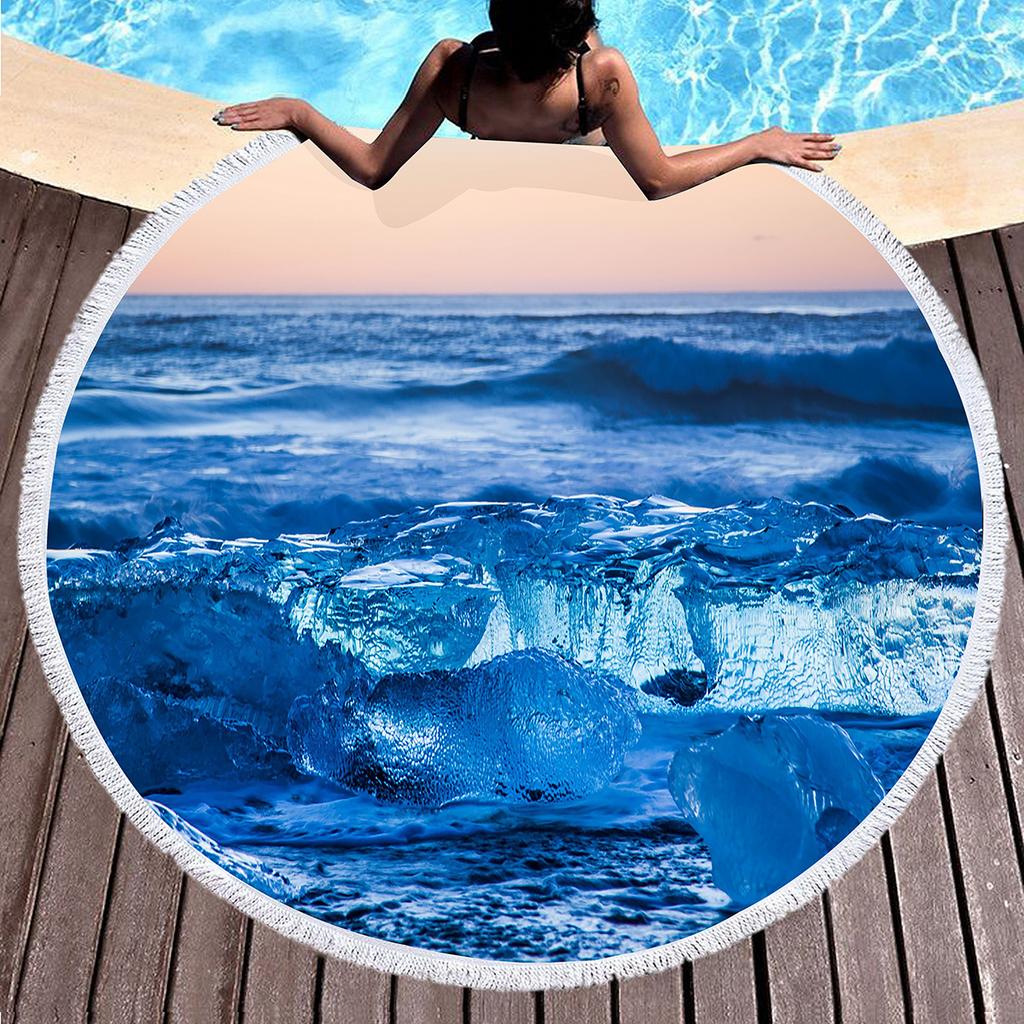 Natural Scenery Sea Rock Round Beach Towel, Ocean Theme Beach Blanket,Soft Absorbent Quick Dry Pool Towel Portable Picnic Mat