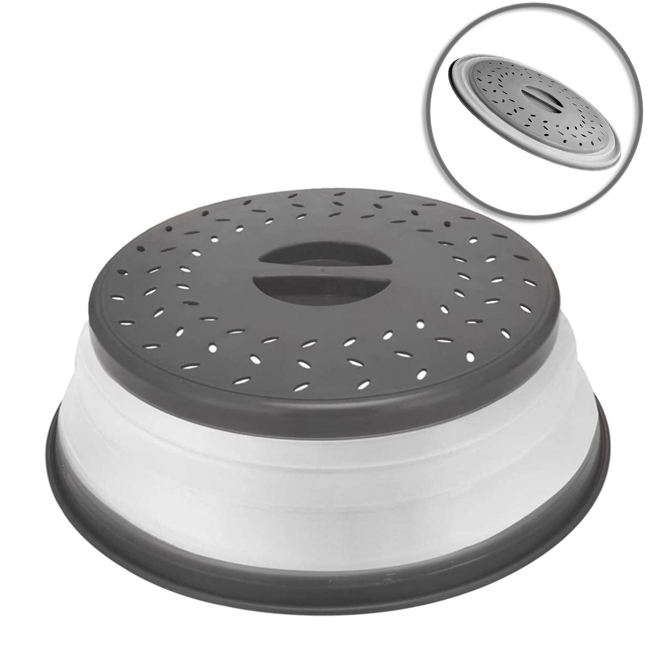 

10,5-дюймовая защита от брызг из термопластичной резины без бисфенола А с ручкой - круглая крышка для еды с отверстиями для пара и фильтром для фруктов, кухонная утварь (серый) серый