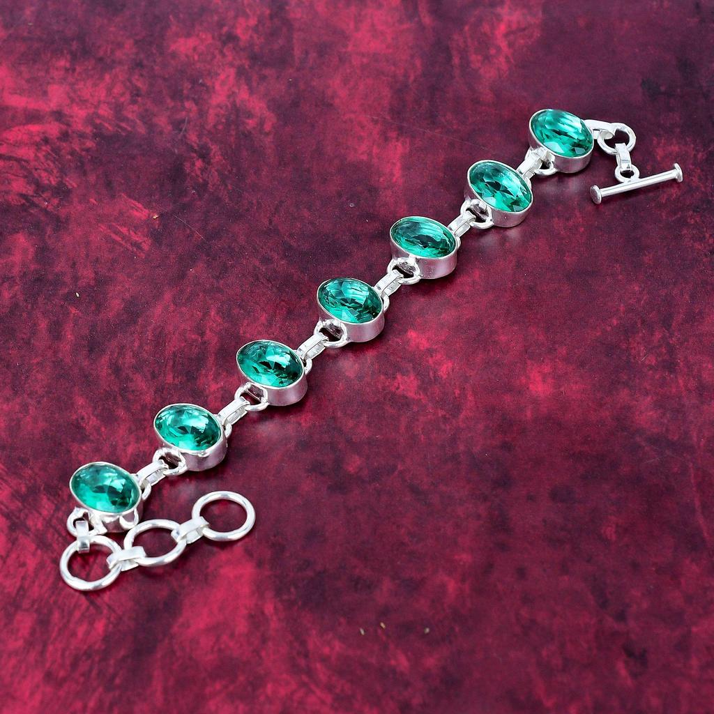Green Apatite 925 Solid Sterling Silver Bracelet, Handmade Gemstone Bracelet Jewelry, Gifts For Wife Brand New Bracelet