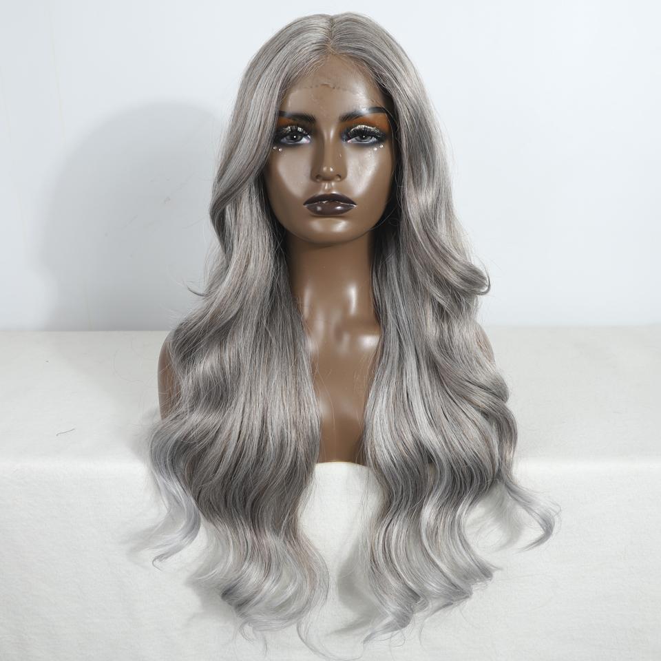 

REEDOM Body Wave Synthetic Lace Frontal Wigs For Black Women 28 inch Ombre Brown Higlight Lace Wig Heat Resistant Cosplay Wig (as the picture,28inches)