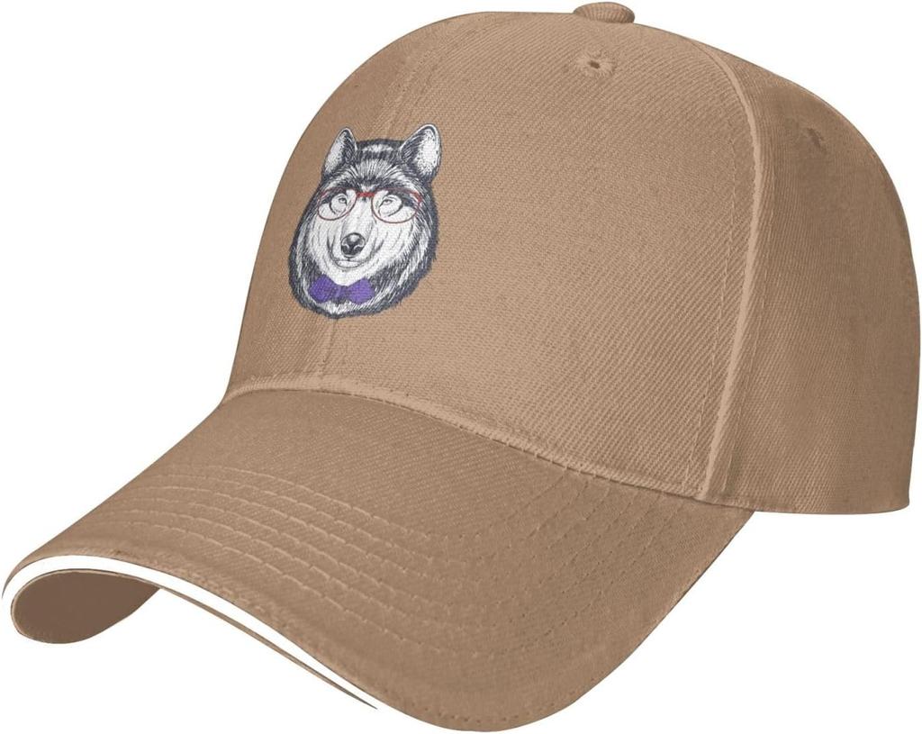 Husky With Glasses And Bow Tie Baseball Cap Adult Casual Polyester Adjustable Snapback Hat