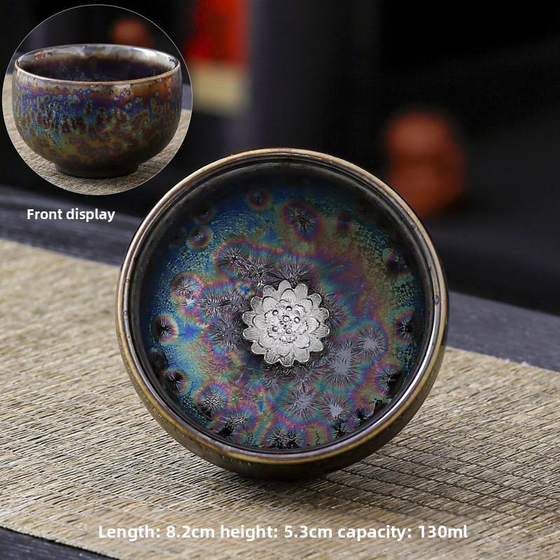 Silver-inlaid Colorful Peacock Gilded Jianzhan Kung Fu Tea Cup Personal Exclusive Master Cup Pure Hand-made Tea Cup