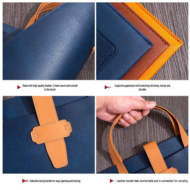 A4 Double Layer Leather Document Briefcase with Custom Logo