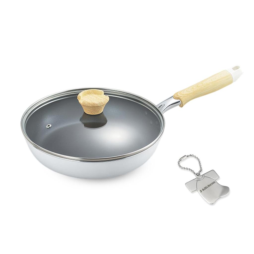 26cm Frying Pan with Glass Fluoropolymer Original Tag Included J-kitchens Lid, Induction/Gas Compatible, Diamond-Coated Coating,