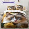 Ragdoll Cat and Rose Pattern Bedding Home Decoration Birthday Gift (1 * Duvet Cover + 2 * Pillowcase, Without Core)