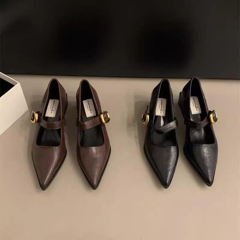 Pointed single shoes women's spring and autumn thick heel soft leather with Mary Jane shoes new versatile black high heels