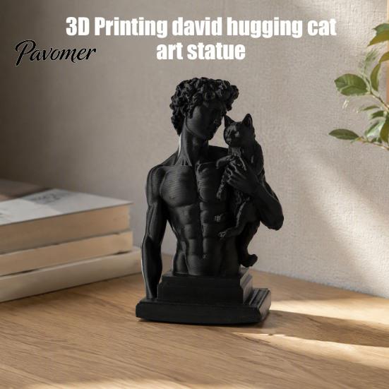 Stylish Living Room Decor 3D Printed David Statue with Cat, European Classic Art Sculpture Figurine Handcrafted Gift for Home Office Decor,