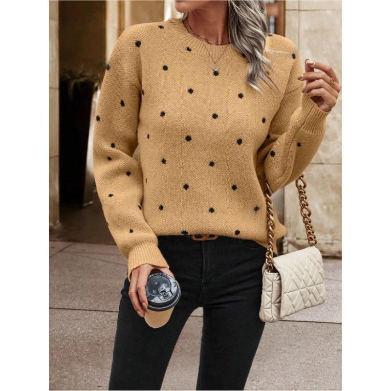 Women S Long Sleeve Pullover Knit Sweater Polka Dot Loose Fit