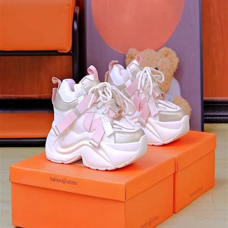 Autumn New Thick-soled Inner Height-increasing Shoes Casual Versatile Fashion Style Lace-up Dad Shoes Women