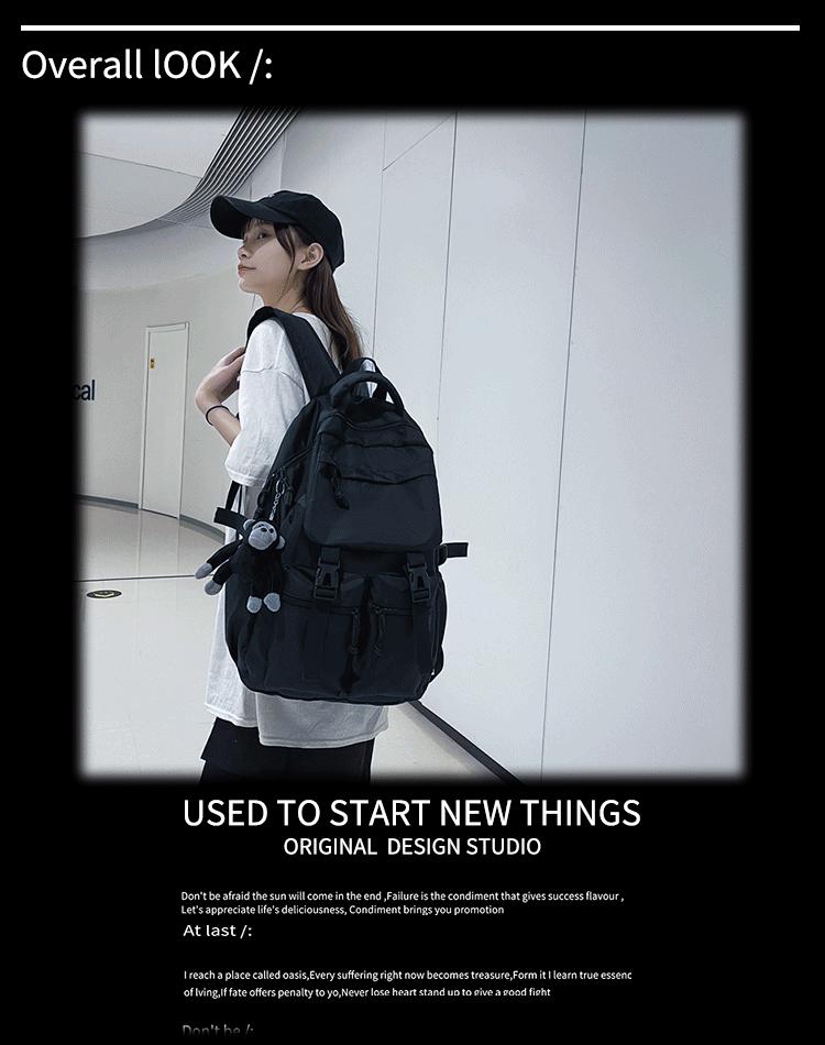 2022 Black School Backpack with Multiple Pockets & Large Capacity for Junior High Students