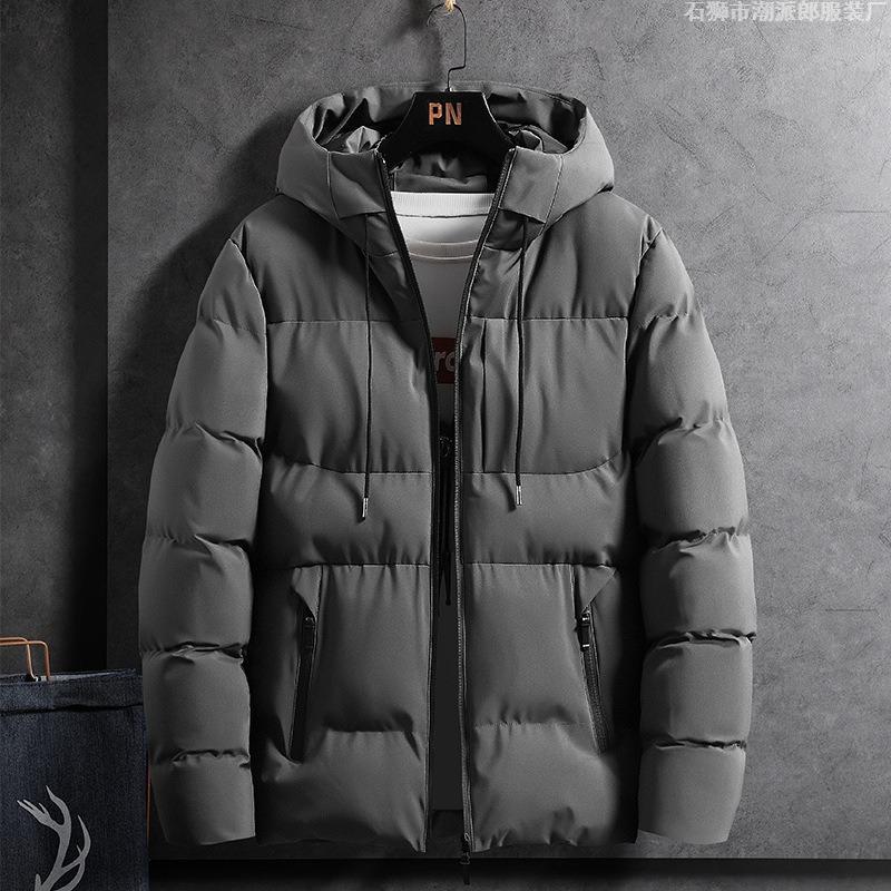 Men's slim-fit padded jacket Autumn and winter padded jacket Men's velvet padded jacket Men's blue hooded jacket Men's