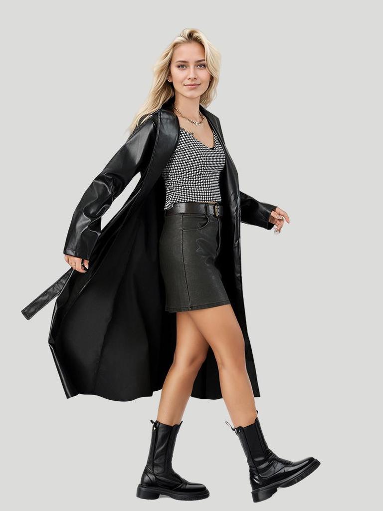 Dámský kožený trenčkot odolný proti vráskám na jaro/podzim 2024