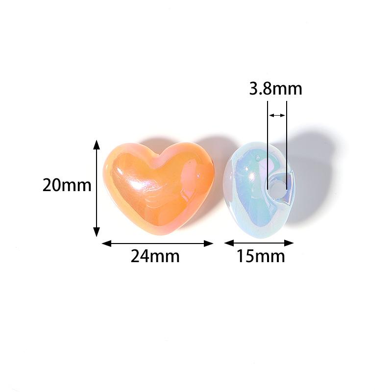 10Pcs/Lot 24×20mm Acrylic Beads For Jewelry Production Colored Heart Shape Hole Size 3.8mm Beads Diy Handmade Charm Headrope