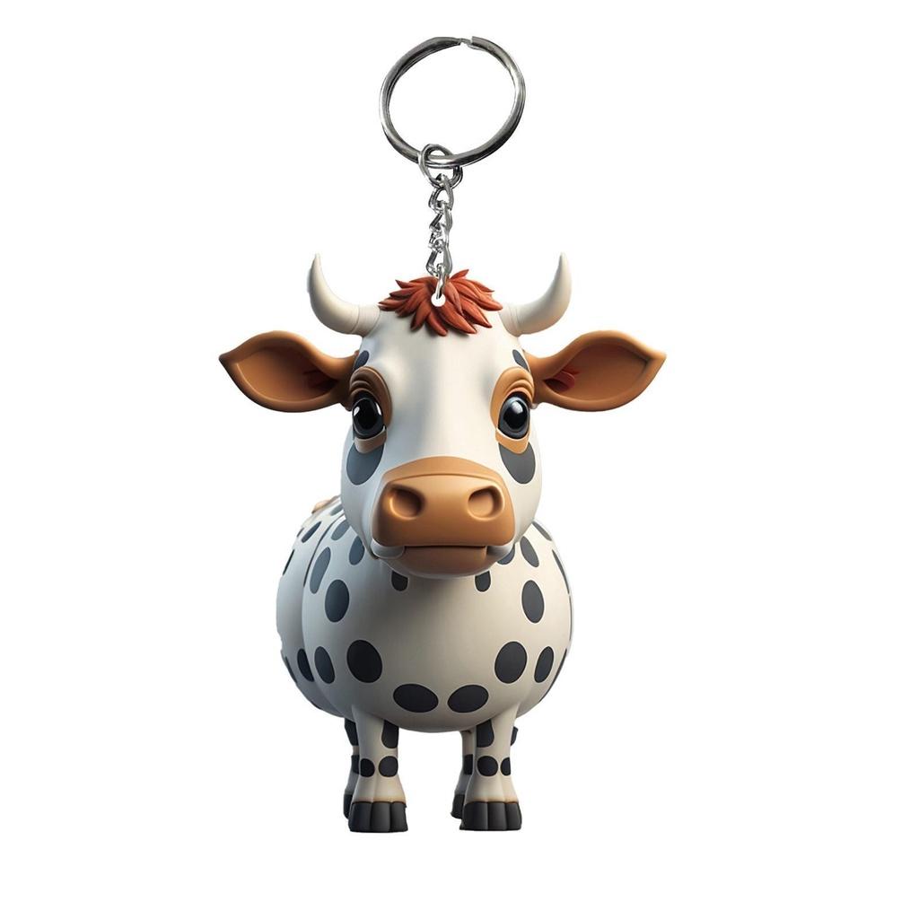 Cow Keychain Cartoon Acrylic Car Keyring Bull Backpacks Pendant Gifts Novelty