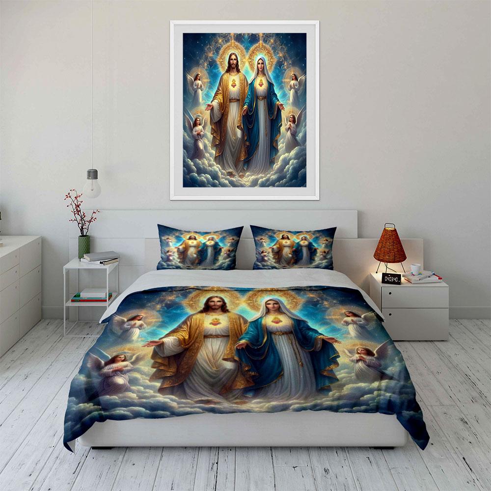 Holy Religious Artwork with Angels Bedding Duvet Cover Set  (1*Duvet Cover 2*Pillowcases, Without Duvet Insert)