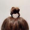 2pc Ice Silk Imitation Pearl Fashion High Ponytail Fashion Crystal Heart-shaped Geometric Hair Rope Rubber Band