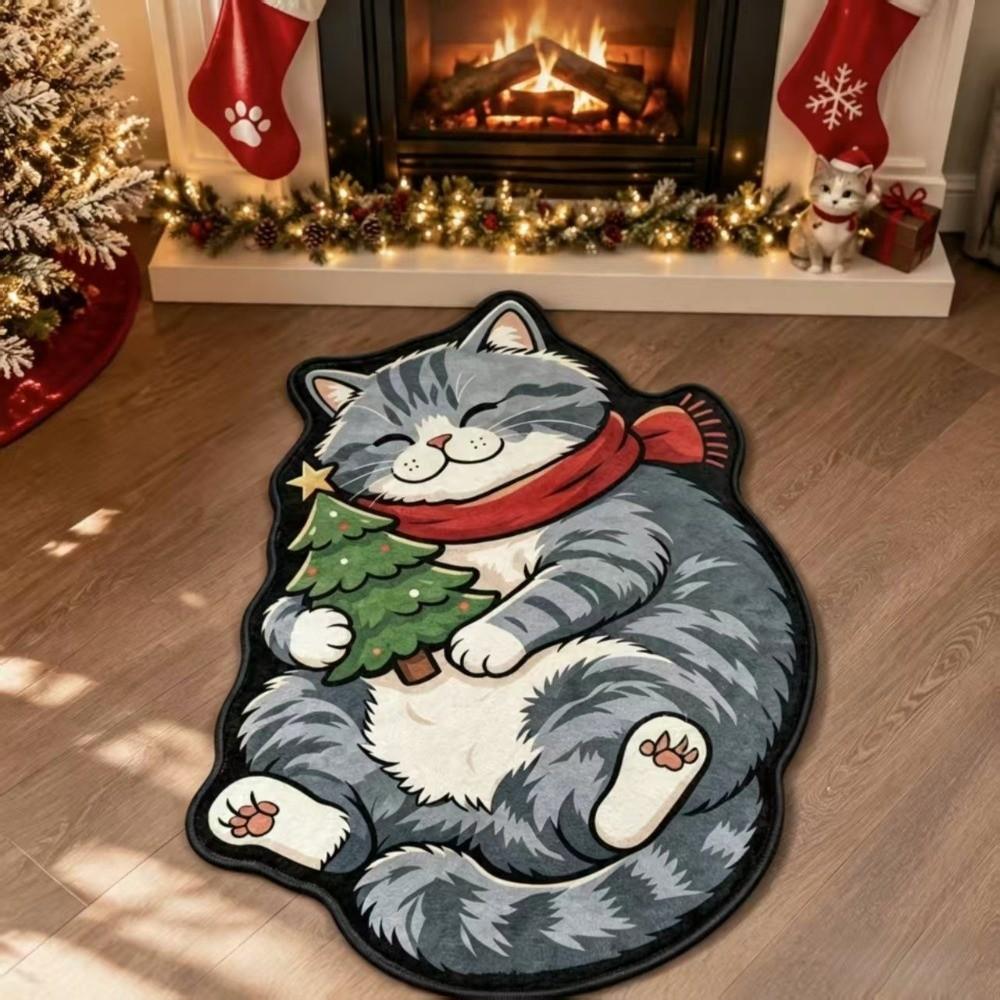 Cute Cat Pattern Christmas Cat Doormat Stain Resistant Indoor Floor Rug Bathroom Floor Mat  Bedroom