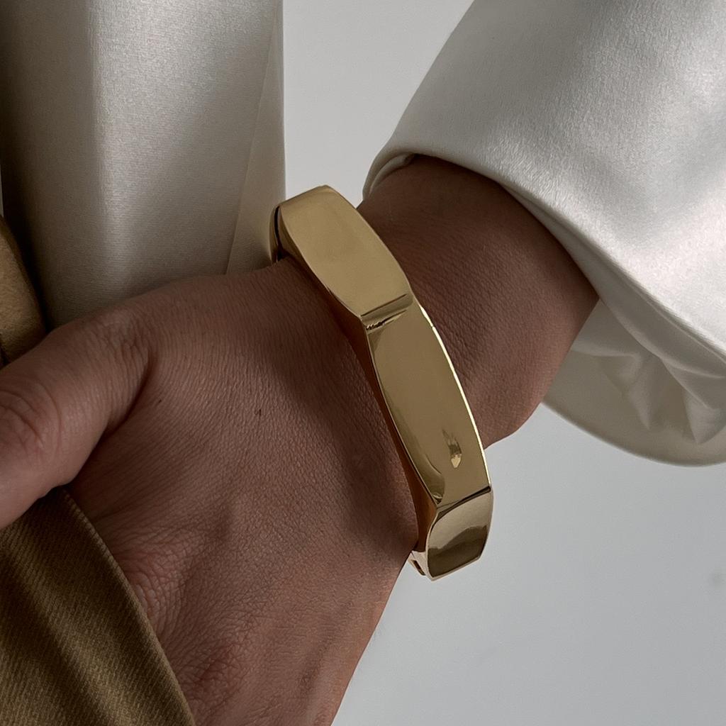 SHIXIN Kreative Hip Hop Unregelmäßige Geometrie Offene Feder Armreifen Damen Herren Übertrieben Goldfarbe Schwermetall Breites Manschettenarmband