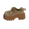 Thick-soled Heightening Big Head Lace-up Small Leather Shoes Women's Autumn New Retro Small Loafers