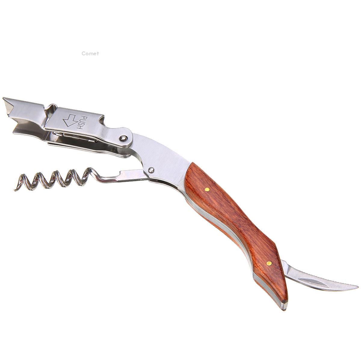 

pdtoweb Открывалка для бутылок вина из нержавеющей стали с деревянной ручкой, штопор, резак для фольги, съемник, инструмент