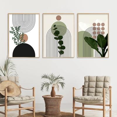 Abstract Green Leaves Geometric Wall Art Posters  Prints Pictures ModernCanvas Painting Living Room Interior Home Decoration
